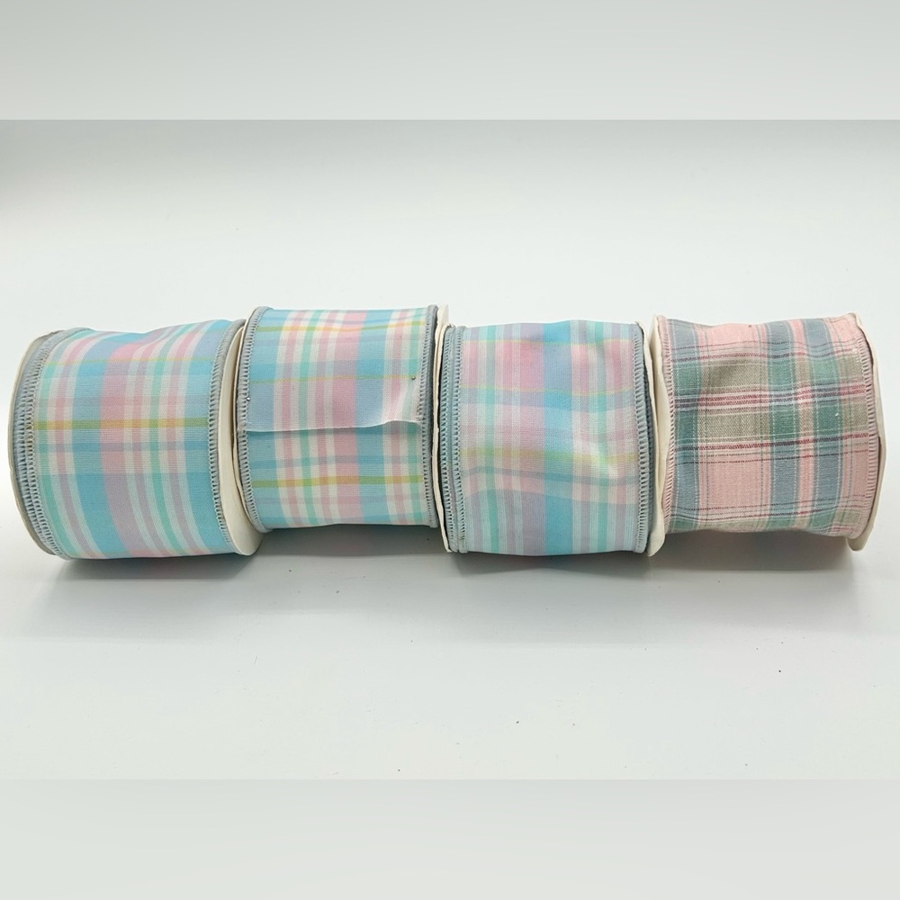 Horizon Fabrics Pastel Spring Color Plaid Ribbon (12 Yards Total) Lot of 4 New